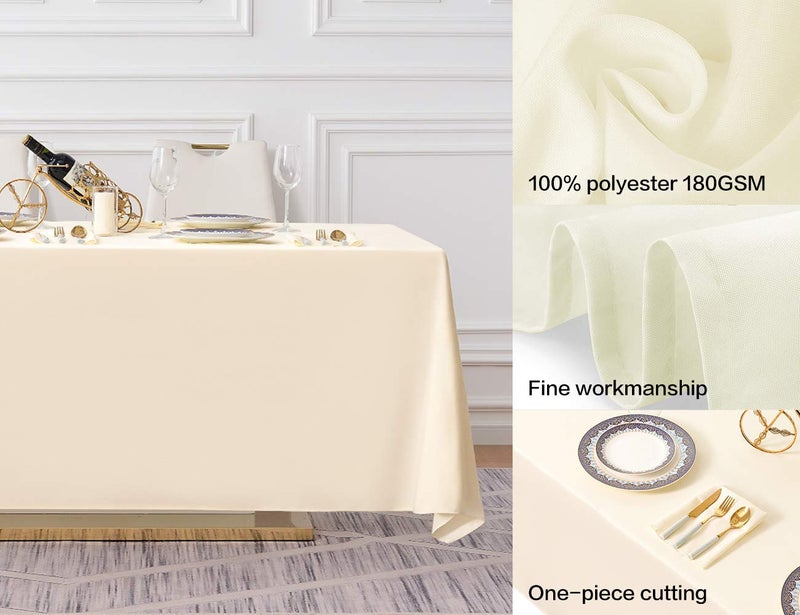 Surmente Ivory Tablecloth 90 x 132-inch Rectangular Polyester Table Cloth for Weddings, Banquets, or Restaurants - Image 2